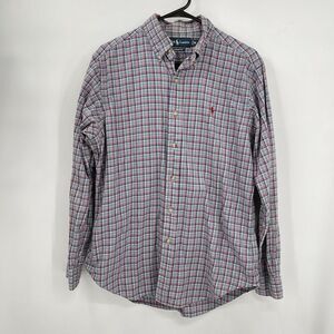 Ralph Lauren Plaid Red Blue Long Sleeve Button Up Shirt‎ Men's Medium Custom Fit